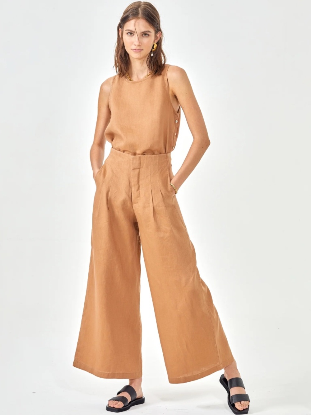 Lanhtropy Culotte Linen Pants in Camel